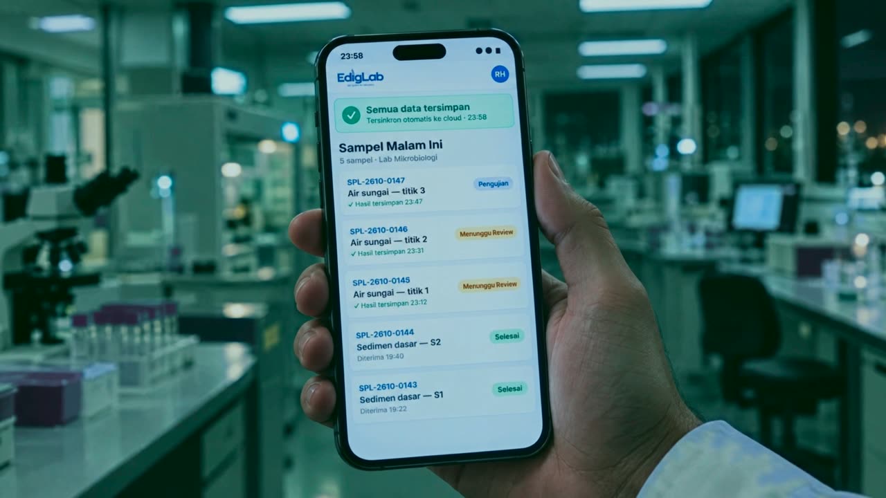 Layar ponsel menampilkan data sampel tersimpan